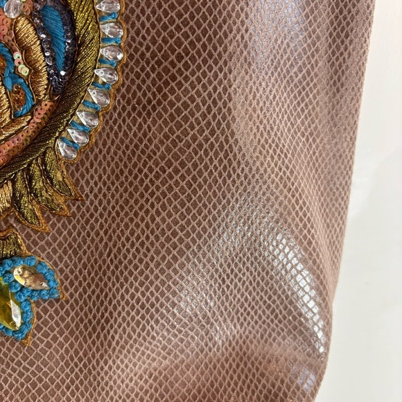 SHARIF NEW YORK TOTE Handbag Purse Leather Rhinestone Owl Design Textured - Picture 3 of 12